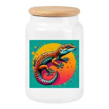 Gecko - Keksdose mit Holzdeckel - Weiß - Vorne