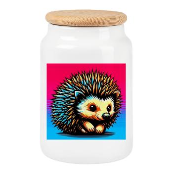 hedgehog - Cookie Jar with Wooden Lid - white - Front