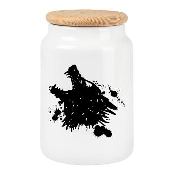 Loup noir hurlant - Boîte à biscuits avec couvercle en bois - blanc - Devant