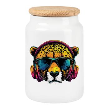 Guépard Guépard Gros chat Amoureux des chats Guépard - Boîte à biscuits avec couvercle en bois - blanc - Devant