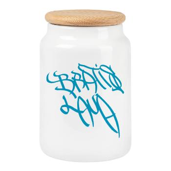 Lettrage de graffiti urbain à Bratislava - Boîte à biscuits avec couvercle en bois - blanc - Devant