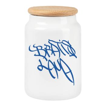 Expressive Graffiti Schriftzug Bratislava - Keksdose mit Holzdeckel - Weiß - Vorne
