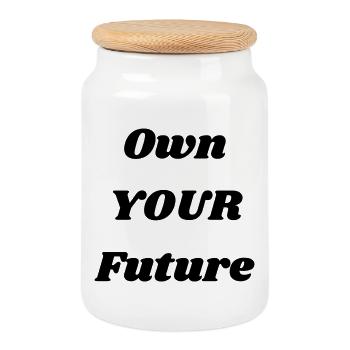 Appropriez votre avenir - Conception de citation inspirante - Boîte à biscuits avec couvercle en bois - blanc - Devant