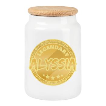 First name Alyssia - Cookie Jar with Wooden Lid - white - Front