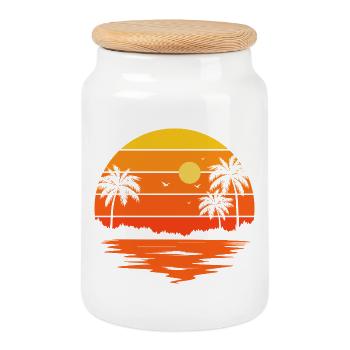 Coucher de soleil tropical sur plage - Boîte à biscuits avec couvercle en bois - blanc - Devant