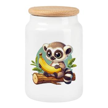 adorable raton laveur avec illustration de banane - Boîte à biscuits avec couvercle en bois - blanc - Devant