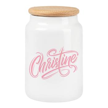 Let Christine do that - name day - Cookie Jar with Wooden Lid - white - Front