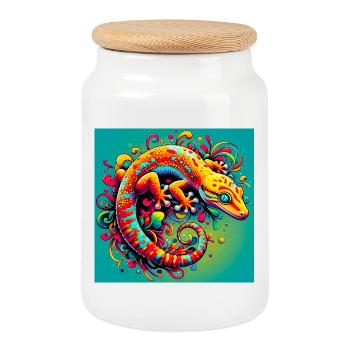 Gecko - Boîte à biscuits avec couvercle en bois - blanc - Devant