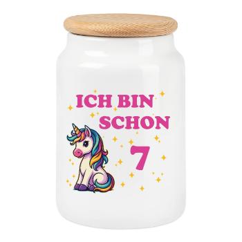 Anniversaire des enfants 7, Danse Drôle Licorne - Boîte à biscuits avec couvercle en bois - blanc - Devant