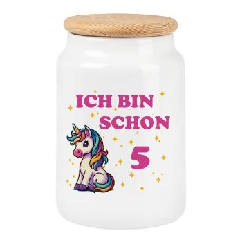 Anniversaire des enfants 5, Danse Drôle Licorne - Boîte à biscuits avec couvercle en bois - blanc - Devant
