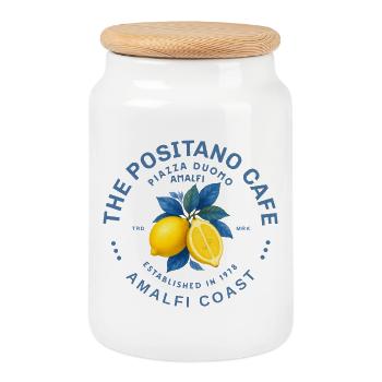 Amalfi coast Lemon and Vibrant Leaves - Cookie Jar with Wooden Lid - white - Front