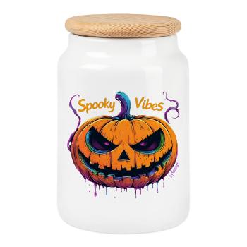 Spooky Vibes Citrouille Electrique - Dark Pumpkin  - Boîte à biscuits avec couvercle en bois - blanc - Devant