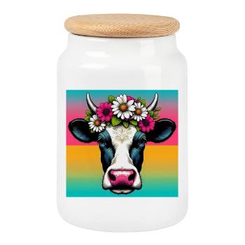cow - Cookie Jar with Wooden Lid - white - Front