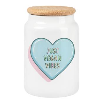 Vintage Heart – Just Vegan Vibes - Cookie Jar with Wooden Lid - white - Front