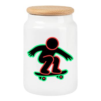 Dessin au trait de skateboarder néon - Boîte à biscuits avec couvercle en bois - blanc - Devant