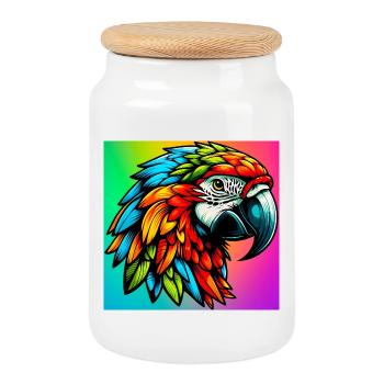 parrot - Cookie Jar with Wooden Lid - white - Front