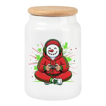 Snowman Gamer Christmas Winter - Keksdose mit Holzdeckel - Weiß - Vorne
