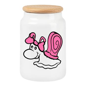 Snail Girl Female Cute Pretty Bow Woman - Cookie Jar with Wooden Lid - white - Front
