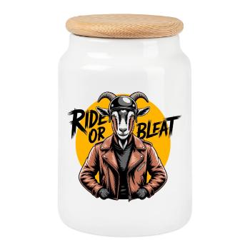 Goat Biker Rebel - Keksdose mit Holzdeckel - Weiß - Vorne