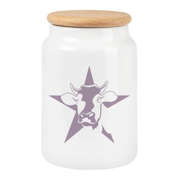 Cow Portrait Farmer Agriculture Minimalist - Cookie Jar with Wooden Lid - white - Front