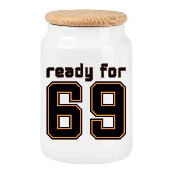 Ready for 69 jersey - Cookie Jar with Wooden Lid - white - Front