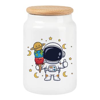 Astronaut Artwork Food Space Humor - Keksdose mit Holzdeckel - Weiß - Vorne