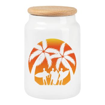 Sunset Surfer Palm Trees - Cookie Jar with Wooden Lid - white - Front