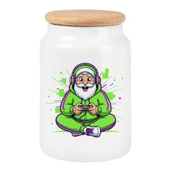Christmas Man Gaming Humor Gamer - Keksdose mit Holzdeckel - Weiß - Vorne