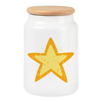 Shining Star Cartoon Illustration - Cookie Jar with Wooden Lid - white - Front