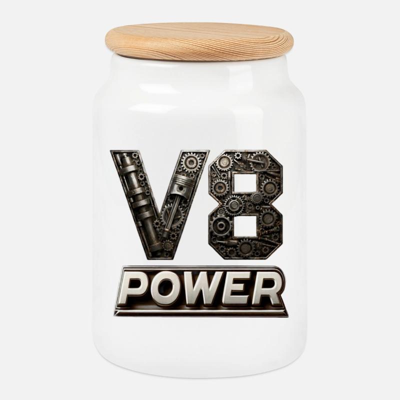 V8 Power - Cookie Jar with Wooden Lid - white