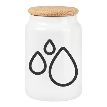 Triple Water Drops Line Icon Logo - Cookie Jar with Wooden Lid - white - Front