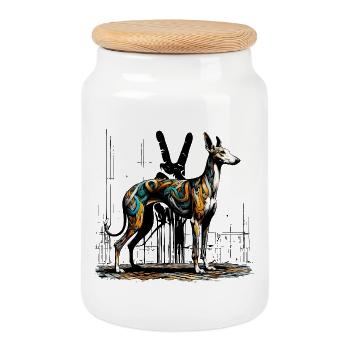 Galgo StreetArt n°04b - Boîte à biscuits avec couvercle en bois - blanc - Devant