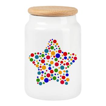 Spotty Star T-Shirt | Colourful Dots Graphic  - Cookie Jar with Wooden Lid - white - Front