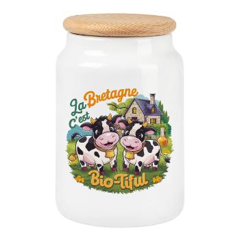 Cadeau Bretagne Drôle La Bretagne C’est Bio-tiful - Boîte à biscuits avec couvercle en bois - blanc - Devant