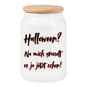 Halloween saying, well I'm already scared - Cookie Jar with Wooden Lid - white - Front