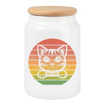 Vintage Retro Cat Style Sunset Sunset - Cookie Jar with Wooden Lid - white - Front