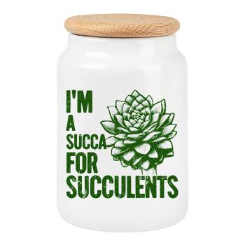 Im a Succa for Succulents - Cookie Jar with Wooden Lid - white - Front