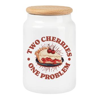 Cherries Cherry Pie Two Cherries Gift - Cookie Jar with Wooden Lid - white - Front