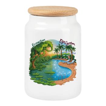Ecosystem Egosystem Design Humour et Écologie - Boîte à biscuits avec couvercle en bois - blanc - Devant