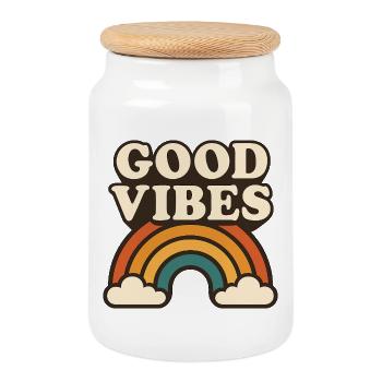 Rétro arc-en-ciel énergie positive - Boîte à biscuits avec couvercle en bois - blanc - Devant