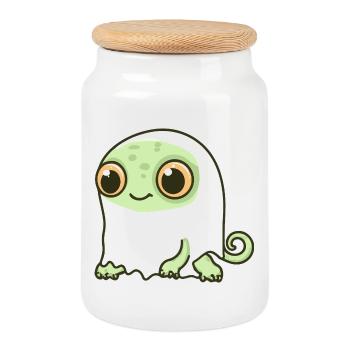 Caméléon Halloween fantôme - Boîte à biscuits avec couvercle en bois - blanc - Devant