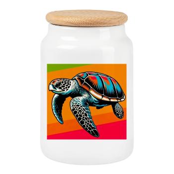 tortue - Boîte à biscuits avec couvercle en bois - blanc - Devant