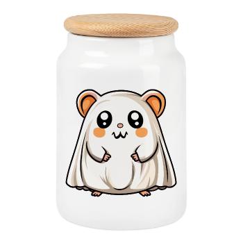 Hamster Halloween Ghost - Cookie Jar with Wooden Lid - white - Front