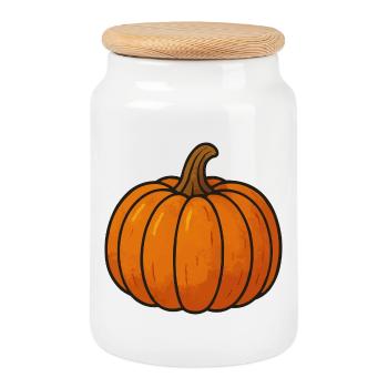 Pumpkin Cartoon Illustration - Cookie Jar with Wooden Lid - white - Front