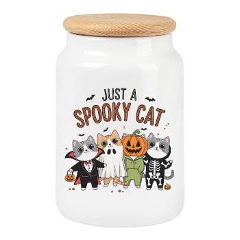 Juste un chat effrayant - Boîte à biscuits avec couvercle en bois - blanc - Devant