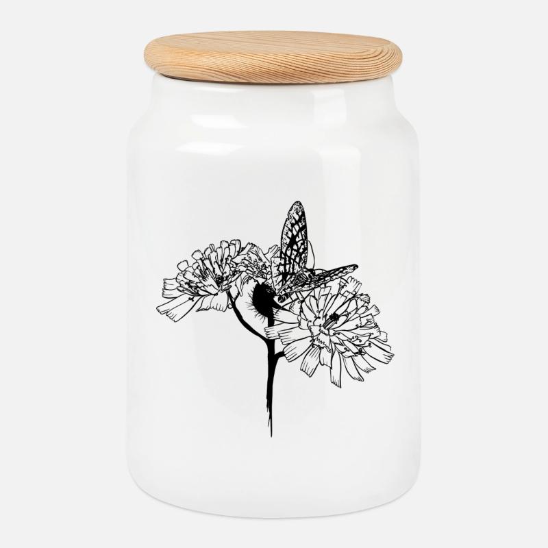 Schmetterling auf Blüten - Keksdose mit Holzdeckel - Weiß