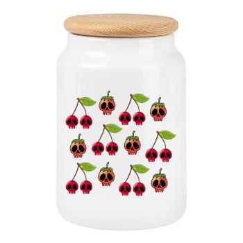 Crânes de cerises et de fraises - Boîte à biscuits avec couvercle en bois - blanc - Devant