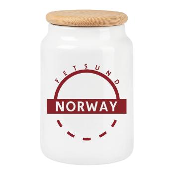 Emblème rond de la Norvège avec le nom du pays - Boîte à biscuits avec couvercle en bois - blanc - Devant