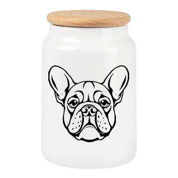 Bulldogge schwarz Hunde T-shirt Geschenk - Keksdose mit Holzdeckel - Weiß - Vorne
