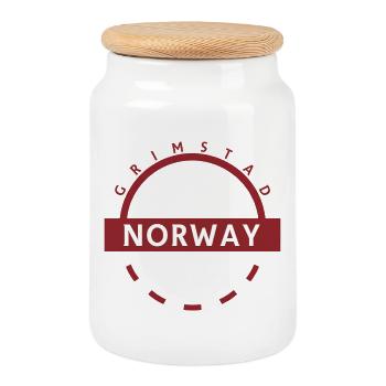Grimstad Norwegen Rundes Abzeichen - Keksdose mit Holzdeckel - Weiß - Vorne